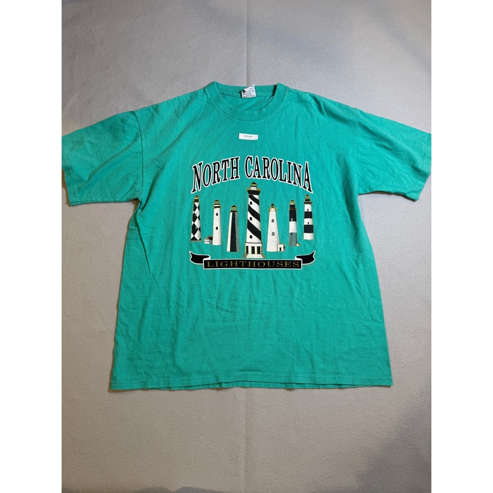 Cal Cru T-Shirt Mens L North Carolina Lighthouses 1996 Vintage Teal USA
